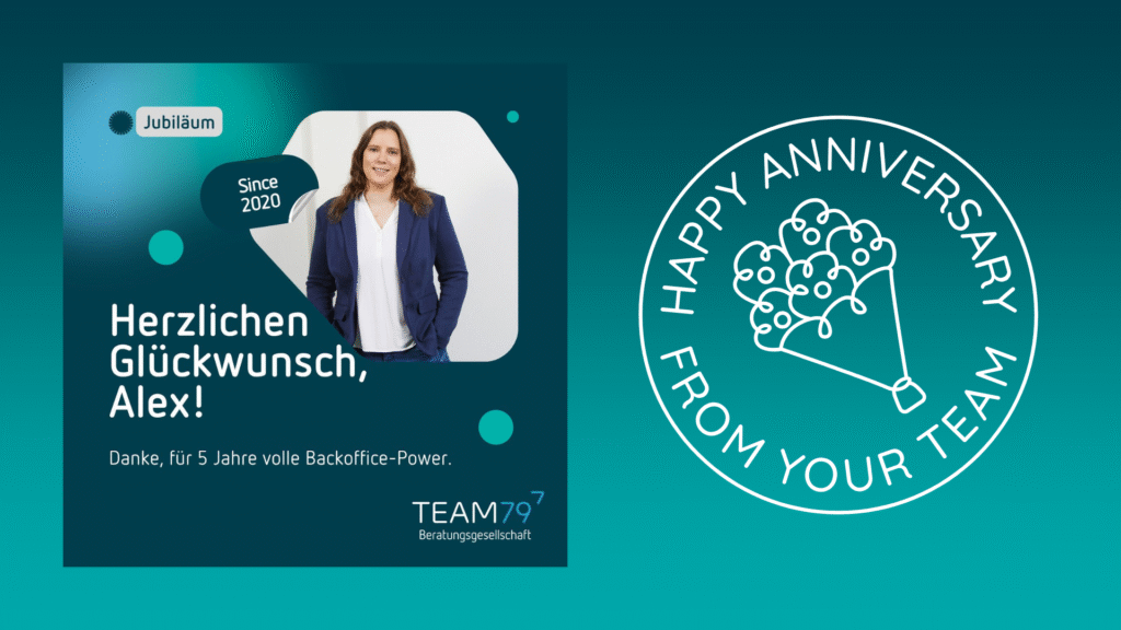 Jubiläumsgratulation an Alex für 5 Jahre im Backoffice bei TEAM79.