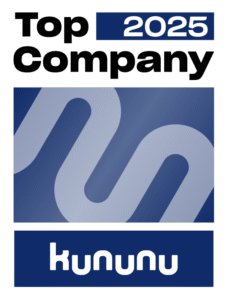 Top Company 2025 Auszeichnung von kununu, pr&auml;sentiert in modernem, blauem Design mit markantem Logo.